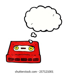cartoon cassette tape with thought bubble