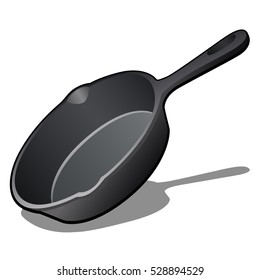 Cartoon cast iron skillet with non-stick coating isolated on white background. Vector illustration.
