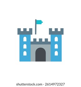 Cartoon Castle Icon with Flag, Kingdom Protection