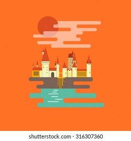Cartoon castle isolated vector illustration. School on a bright day. Modern flat style.
