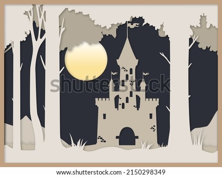 Cartoon castle. Layered paper cut design. Paper crafting, shadow box