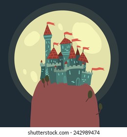 Cartoon Castle on a Hill flat icon. The vector illustration of cartoon castle on a hill for ui, web games, tablets, wallpapers, and patterns.