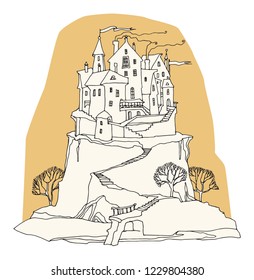 Cartoon castle on white background, vector illustration