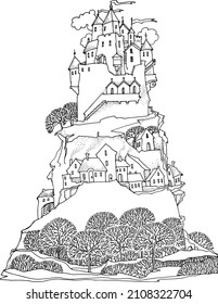 Cartoon castle, Royal castle, for coloring book