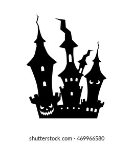 Cartoon castle silhouette. Vector illustration for Halloween isolated on white background.