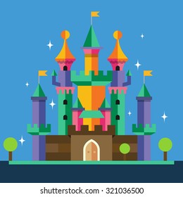 Cartoon castle. Vector flat illustration