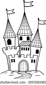 Cartoon castles for colouring book isolated white background