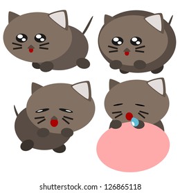 Cartoon cat action and emotion cute concept illustration