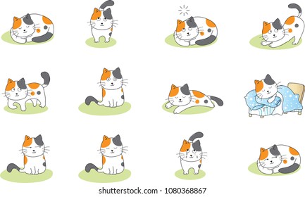 cartoon cat action set