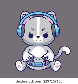 Cartoon cat animal gaming technology vector