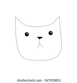 Cartoon cat animal. Line art black silhouette drawing. Vector illustration doodle concept