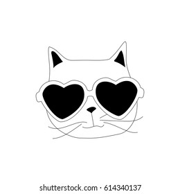 Cartoon cat animal. Line art black silhouette drawing pet. Vector illustration doodle concept kitten