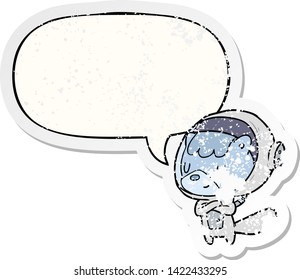 cartoon cat astronaut animals with speech bubble distressed distressed old sticker