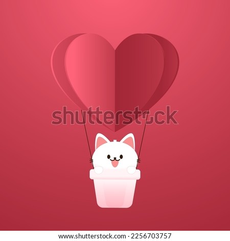 Cartoon cat in Balloon. Valentine's Day greeting card. Cute cat in Valentine's day.