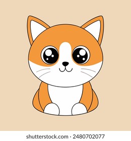 A cartoon cat with a big smile on its face. The cat is orange and white. The cat is smiling and looking at the camera