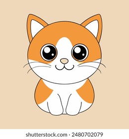 A cartoon cat with a big smile on its face. The cat is orange and white. The cat is smiling and looking at the camera