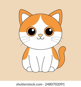 A cartoon cat with a big smile on its face. The cat is orange and white. The cat is smiling and looking at the camera