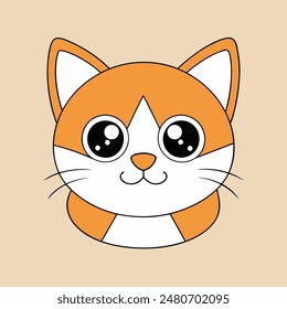 A cartoon cat with a big smile on its face. The cat is orange and white. The cat is smiling and looking at the camera