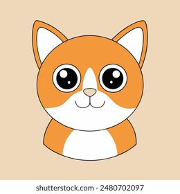 A cartoon cat with a big smile on its face. The cat is orange and white. The cat is smiling and looking at the camera