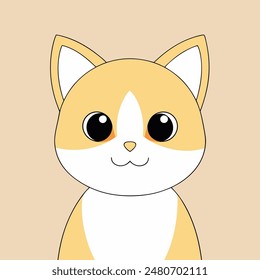 A cartoon cat with a big smile on its face. The cat is orange and white. The cat is smiling and looking at the camera