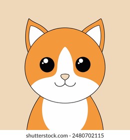 A cartoon cat with a big smile on its face. The cat is orange and white. The cat is smiling and looking at the camera