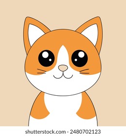 A cartoon cat with a big smile on its face. The cat is orange and white. The cat is smiling and looking at the camera