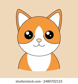 A cartoon cat with a big smile on its face. The cat is orange and white. The cat is smiling and looking at the camera