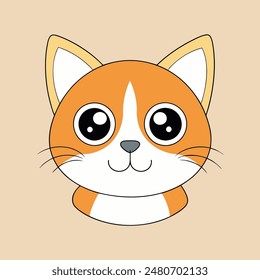 A cartoon cat with a big smile on its face. The cat is orange and white. The cat is smiling and looking at the camera