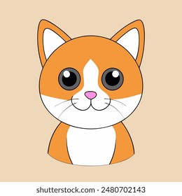 A cartoon cat with a big smile on its face. The cat is orange and white. The cat is smiling and looking at the camera