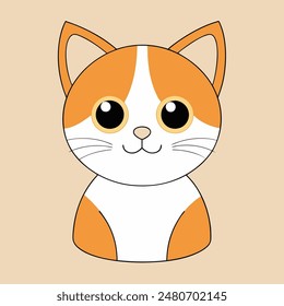 A cartoon cat with a big smile on its face. The cat is orange and white. The cat is smiling and looking at the camera