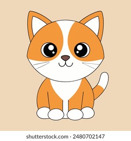 A cartoon cat with a big smile on its face. The cat is orange and white. The cat is smiling and looking at the camera