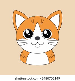 A cartoon cat with a big smile on its face. The cat is orange and white. The cat is smiling and looking at the camera