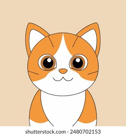 A cartoon cat with a big smile on its face. The cat is orange and white. The cat is smiling and looking at the camera