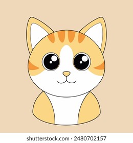 A cartoon cat with a big smile on its face. The cat is orange and white. The cat is smiling and looking at the camera