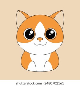 A cartoon cat with a big smile on its face. The cat is orange and white. The cat is smiling and looking at the camera