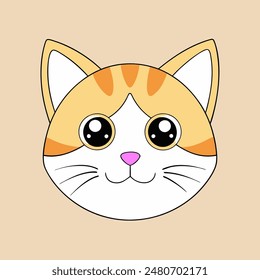 A cartoon cat with a big smile on its face. The cat is orange and white. The cat is smiling and looking at the camera