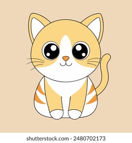 A cartoon cat with a big smile on its face. The cat is orange and white. The cat is smiling and looking at the camera