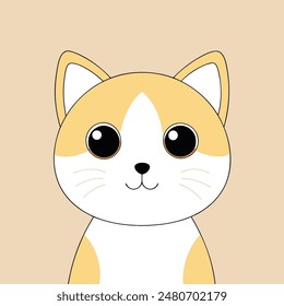 A cartoon cat with a big smile on its face. The cat is orange and white. The cat is smiling and looking at the camera