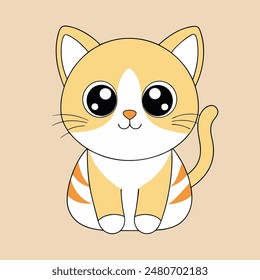 A cartoon cat with a big smile on its face. The cat is orange and white. The cat is smiling and looking at the camera