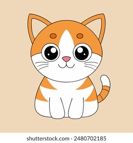 A cartoon cat with a big smile on its face. The cat is orange and white. The cat is smiling and looking at the camera