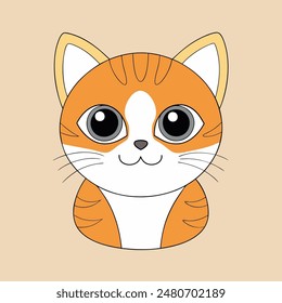 A cartoon cat with a big smile on its face. The cat is orange and white. The cat is smiling and looking at the camera