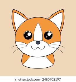 A cartoon cat with a big smile on its face. The cat is orange and white. The cat is smiling and looking at the camera