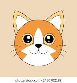 A cartoon cat with a big smile on its face. The cat is orange and white. The cat is smiling and looking at the camera