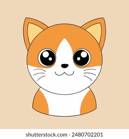 A cartoon cat with a big smile on its face. The cat is orange and white. The cat is smiling and looking at the camera