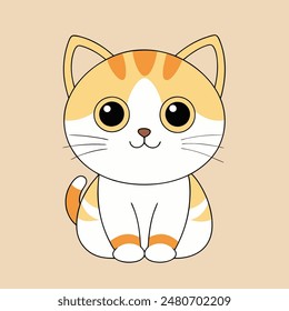 A cartoon cat with a big smile on its face. The cat is orange and white. The cat is smiling and looking at the camera