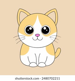 A cartoon cat with a big smile on its face. The cat is orange and white. The cat is smiling and looking at the camera