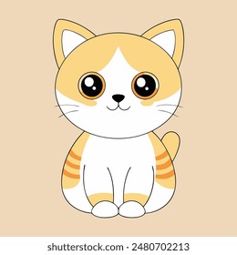 A cartoon cat with a big smile on its face. The cat is orange and white. The cat is smiling and looking at the camera