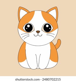 A cartoon cat with a big smile on its face. The cat is orange and white. The cat is smiling and looking at the camera