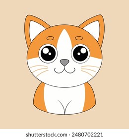 A cartoon cat with a big smile on its face. The cat is orange and white. The cat is smiling and looking at the camera