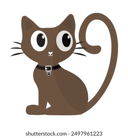 Gato de dibujos animados con cuello negro, Ilustración vectorial de un lindo gato de dibujos animados con ojos grandes y un cuello negro, perfecto para diseños creativos